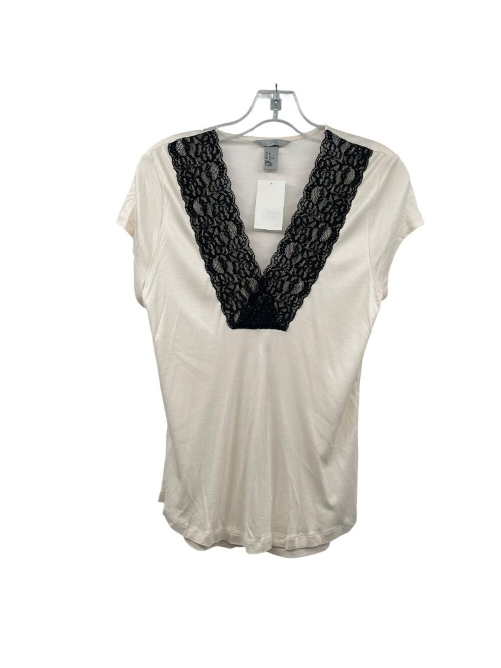 H&M Womens Lace Trimmed Blouse Cap Sleeve Cream/Black Size Medium New